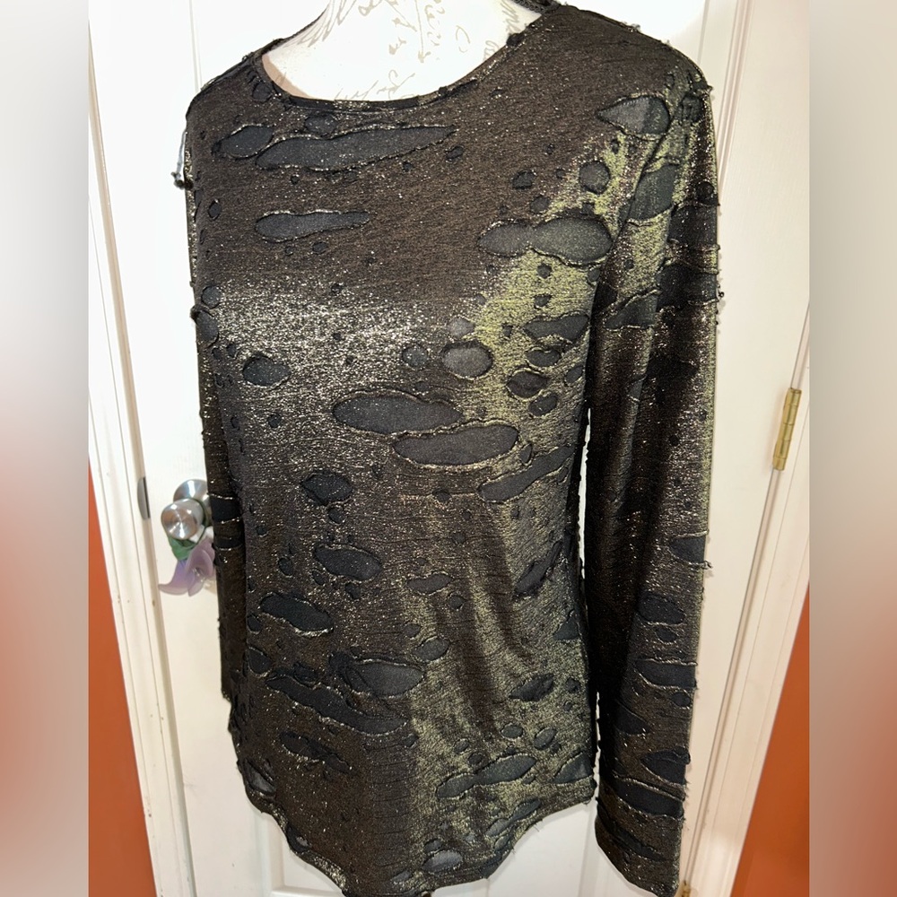 Shimmer Distressed Long Sleeve Top Sz Medium by KappAhl